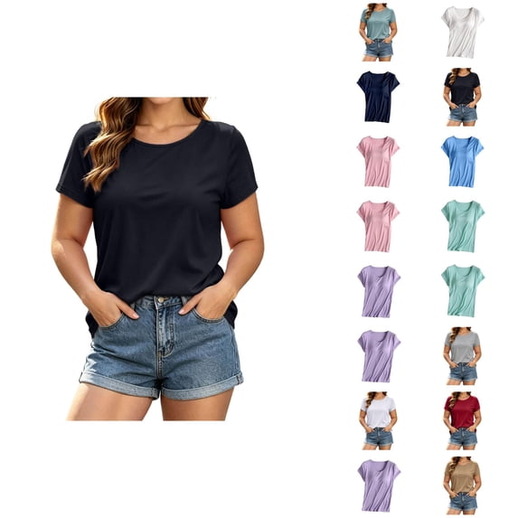 Womens Short Sleeve Tops Built in Bra Summer Basic T Shirts Crew Neck Fitted T-Shirt Tee
