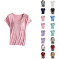 thumbnail image 1 of Womens Short Sleeve Tops Built in Bra Summer Basic T Shirts Crew Neck Fitted T-Shirts Tee Casual Top, 1 of 4