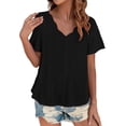thumbnail image 1 of Womens Short Sleeve Tops Casual Solid Color Scallops V Neck Women's Tops Comfortable Breathable Short Sleeved V Neck Women's T Shirt Tops for Women, 1 of 6