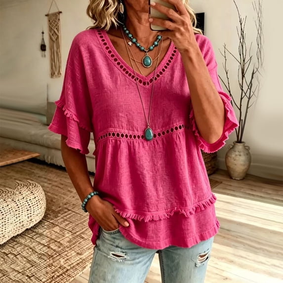 Womens Short Sleeve Tops Casual Summer Shirts 2026 Trendy Dressy Blouses for Office Work