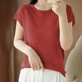 thumbnail image 1 of Womens Short Sleeve Tops Clearance, Xunlbb Fashion Women's Casual Solid Color Knit Short Sleeve Round-Neck Blouses Shirts(Red,M), 1 of 3
