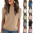 thumbnail image 1 of Womens Short Sleeve Tops Crew Neck Lightweight Pullover Sweaters Loose Dressy Casual Blouse Basic Clothes Brown S, 1 of 5