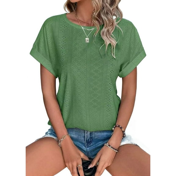 Womens Short Sleeve Tops Dark Green XL