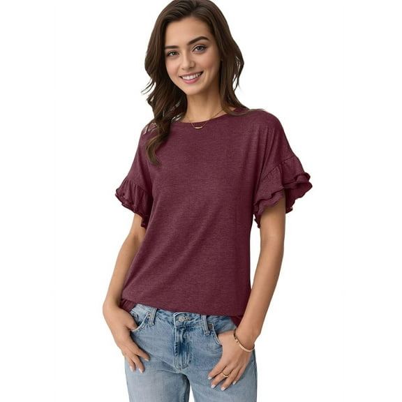 Womens Short Sleeve Tops Dark Red XXL