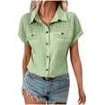 thumbnail image 1 of Womens Short Sleeve Tops, Dressy Pleated Lapel Shirts for Women Casual 2026 Summer Button Down Blouse Lightweight Loose Short Sleeve Tunic Tops, 1 of 7