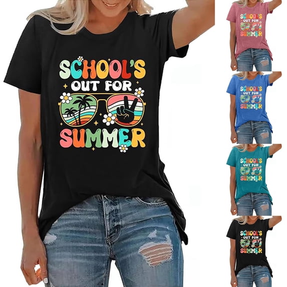 Womens Short Sleeve Tops Fashion Casual Crew Neck Printed T Shirt Top Basic Tees 3XL