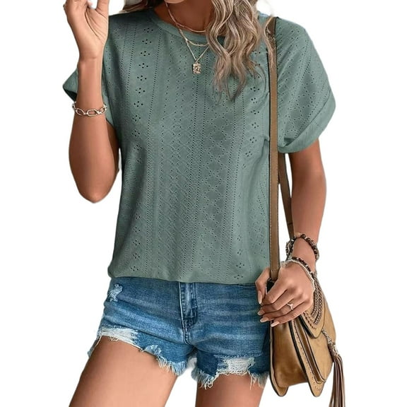Womens Short Sleeve Tops Light Green L