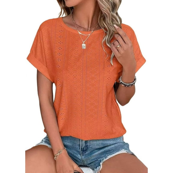 Womens Short Sleeve Tops Orange L