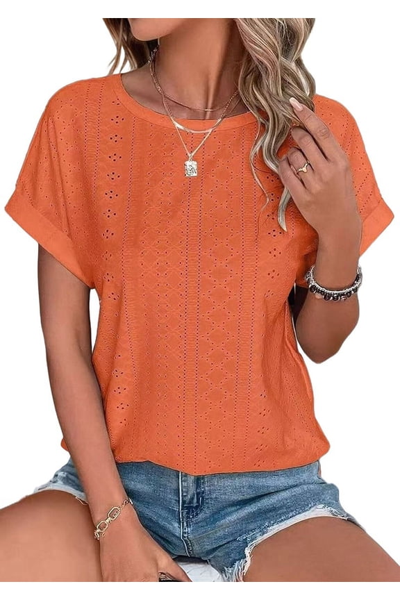 Womens Short Sleeve Tops Orange XL