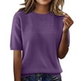 thumbnail image 1 of Womens Short Sleeve Tops Round Neck Knitted Short Sleeve Elegant Lightweight Pullover Summer Tops Short for Women, 1 of 4