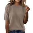 thumbnail image 1 of Womens Short Sleeve Tops Round Neck Knitted Short Sleeve Elegant Lightweight Pullover Summer Tops Short for Women, 1 of 4