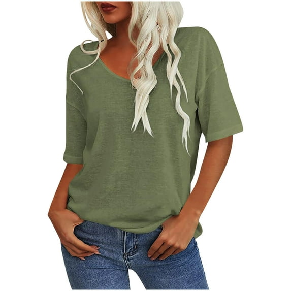 Womens Short Sleeve Tops Round-neck Short Sleeved T-Shirts Casual Solid Color Basic Top