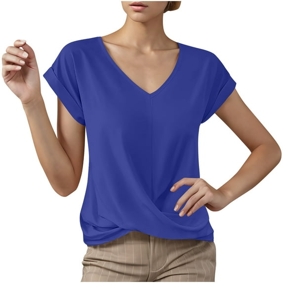 Womens Short Sleeve Tops Sevevn Women'S Solid Color V-Neck Five-Point Sleeve Casual Shirt Top