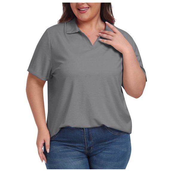 Womens Short Sleeve Tops Sevevn Women's Summer Plus Size Side Slit Solid Color Loose Casual Short Sleeve V-Neck Top