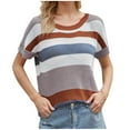 thumbnail image 1 of Womens Short Sleeve Tops, Short Sleeve Knit Tops for Women Striped Print Fashion Crew Neck Sweater Casual Loose Soft Comfy Pullover Shirts, 1 of 5