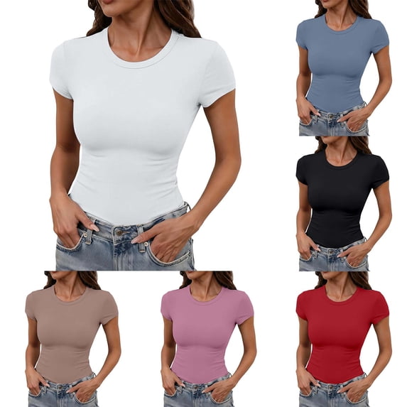Womens Short Sleeve Tops, Slim Fit Casual Basic Tee, Short Sleeve Top | Crew Neck, Single Layer, Summer, Going Out & Lounge Wear