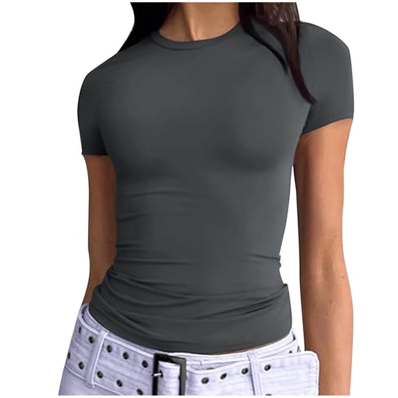 Yijfswar Womens Short Sleeve Tops Slim Stretch Tops Casual Layering Shirts