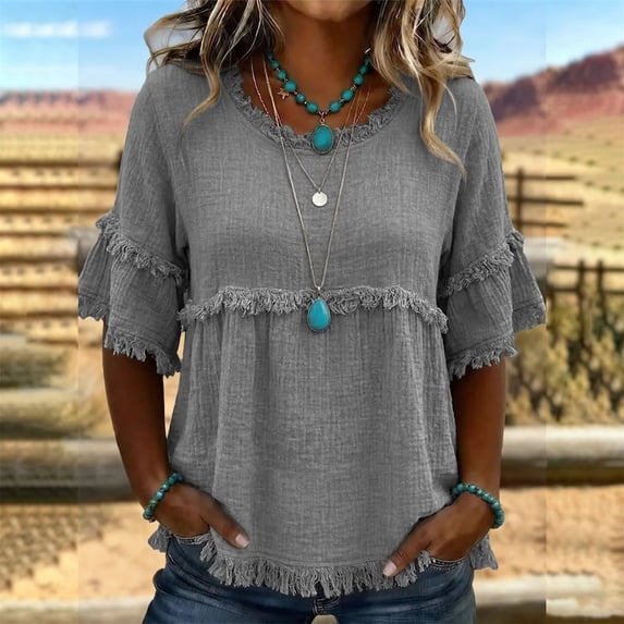 Womens Short Sleeve Tops Summer 2026 Trendy Boat Day Outfits Dressy Casual Blouses for Work Vacation Mode
