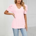thumbnail image 1 of Womens Short Sleeve Tops Summer Casual V Neck T Shirts Blouses Solid Textured Tee Tunic, 1 of 8