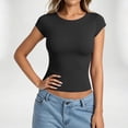 thumbnail image 1 of Womens Short Sleeve Tops Summer T Shirts Round Neck Causal Fashion Outfits Trendy Clothes Basic Tee(Black,L), 1 of 3
