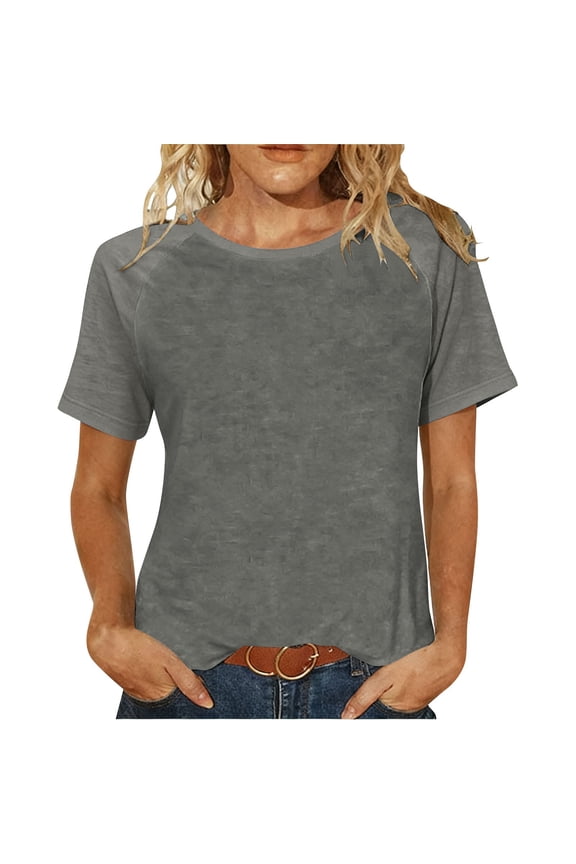 Womens Short Sleeve Tops Summer Trendy Plain Tshirts Raglan T-shirts Crew Neck Plus Size Casual Basic Tees (4XL, Gray)