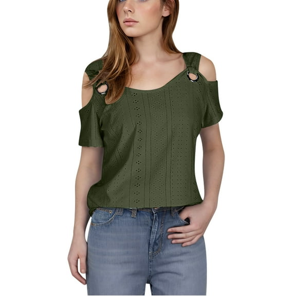 Womens Short Sleeve Tops Summer Tshirts Casual 2025 Cute Crewneck Trendy Fashion Dressy Cute Work Outfits Army Green L