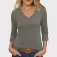 thumbnail image 1 of Womens Short Sleeve Tops V Neck Dressy Casual Loose Fit Shirts Scalloped Business Shirts Fall Clothes 2025, 1 of 6
