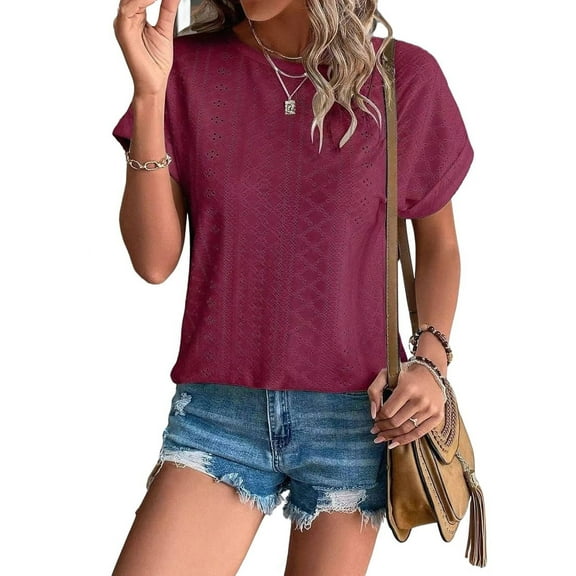 Womens Short Sleeve Tops Wine Red S