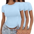 thumbnail image 1 of Womens Short Sleeve Tops Women's Crop T Shirt Girls Summer Pullover Top Women's Thin Round Neck Fashion Short Sleeves Tops for Women, 1 of 6