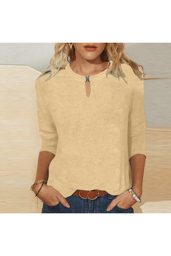 Womens Short Sleeve Tops Women's Fashionable Casual Solid Color Three Quarter Sleeve Top T Shirt Tops for Women