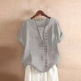 thumbnail image 1 of Womens Short Sleeve Tops Women's Solid Color Round Neck Raglan Sleeve Hem Slit Loose Short Sleeve Button Decoration Casual Tops T Shirt Tops for Women, 1 of 4