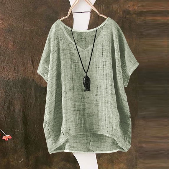 Breathable Linen Tops for Women Beach Vacation Flowy Summer Outfit