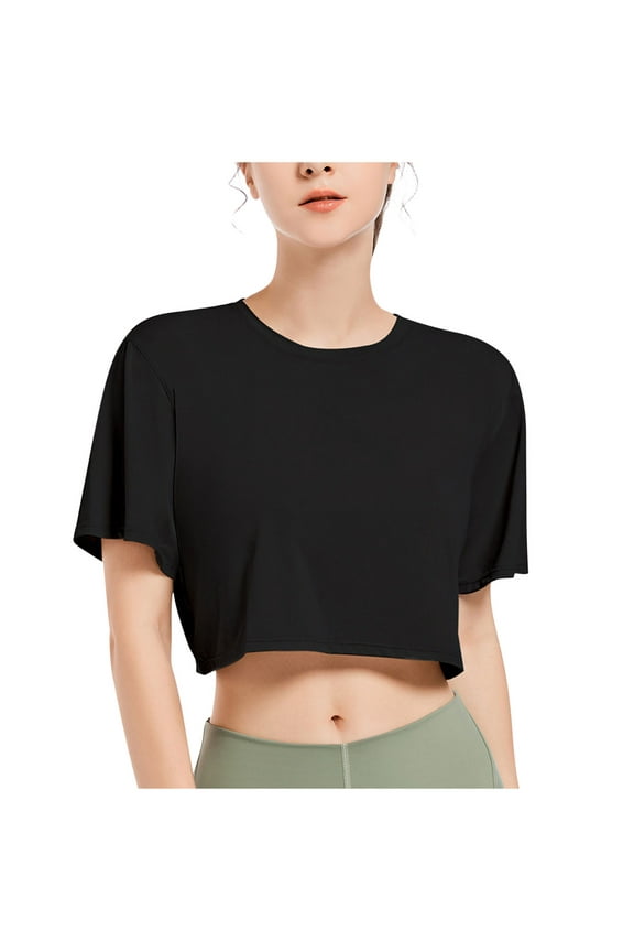 Womens Short Sleeve Tops, Women's Workout Crop Top T-Shirt Short Sleeve Boxy Yoga Running Cropped Basic Tee