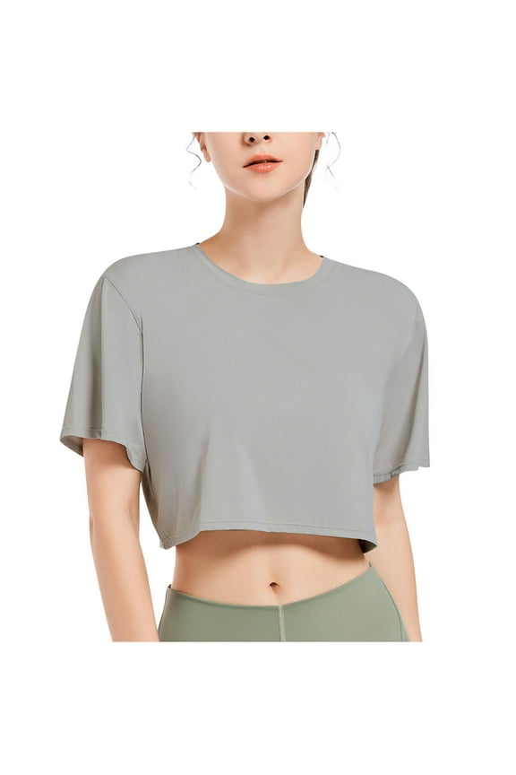 Womens Short Sleeve Tops, Women's Workout Crop Top T-Shirt Short Sleeve Boxy Yoga Running Cropped Basic Tee