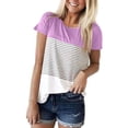 thumbnail image 1 of Womens Short Sleeve Tops, Womens Crew Neck Short Sleeve Tees Color Block Striped T-Shirt Casual Loose Fashion Tee Tops, 1 of 3