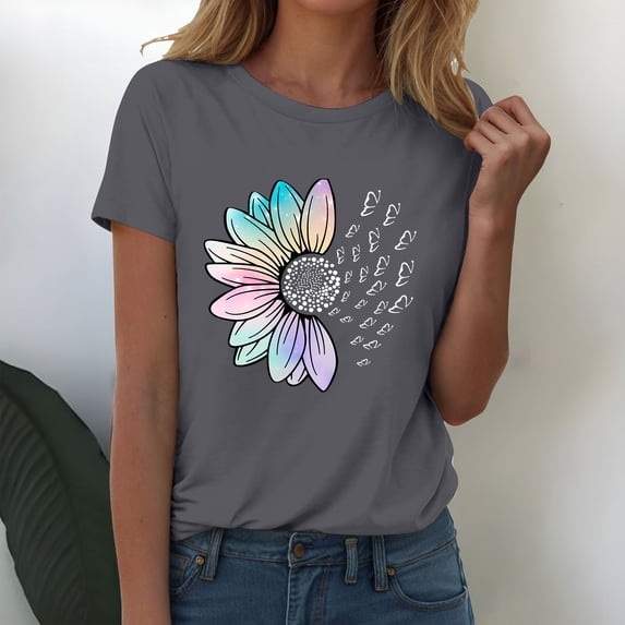 Everyday Short Sleeve Tops for Women Loose Fit Summer Trendy Blouse