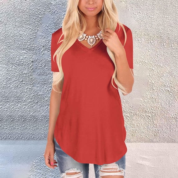 Basic T Shirts for Women Everyday Casual Loose Fit Summer Short Sleeve