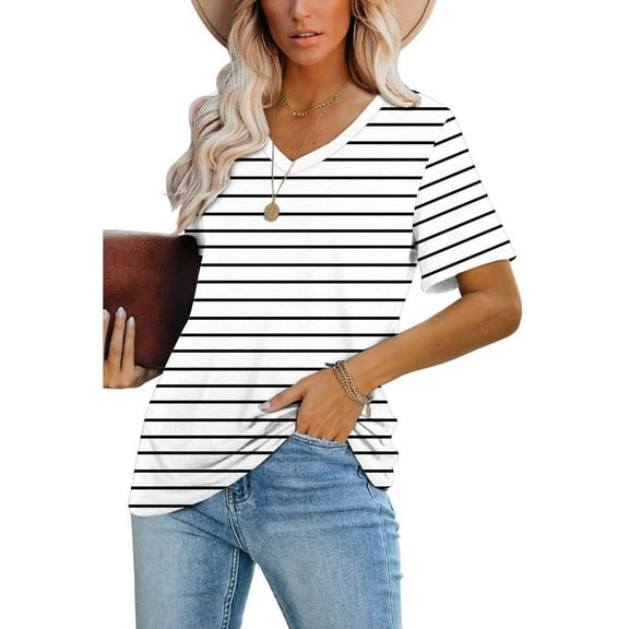Womens Short Sleeve Tops Womens Tops Trendy Dressy Casual Striped Tops for Women 2025 Plus Size Blouses for Women Dressy Casual Summer Reorder Items