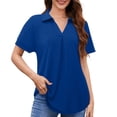 thumbnail image 1 of Womens Short Sleeve Tops! Yigetop Womens Summer Daily Casual V Neck Shirts Short Sleeve Tops Collared Blouses Loose Fit Shirt Dress Shirts for Women Blue L, 1 of 8