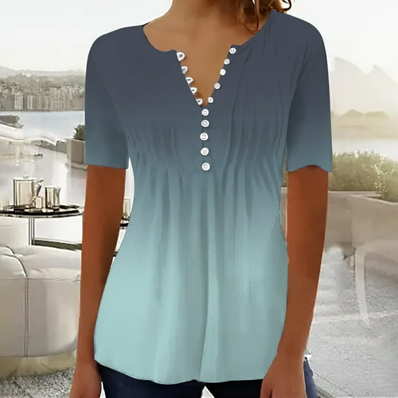 Womens Short Sleeve Tops Yubnlvae Basic Tops for Women 2025 Summer Tops for Women 2025 Trendy Boho Floral Print Tunic Shirts Short Sleeve V Neck Tshirt Casual Loose Blouse