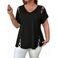 thumbnail image 1 of Womens Short Sleeve Tunic Tops Cut Out V Neck Dressy Casual Loose Fit Long Tops Black L, 1 of 5
