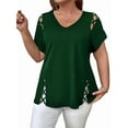 thumbnail image 1 of Womens Short Sleeve Tunic Tops Cut Out V Neck Dressy Casual Loose Fit Long Tops Dark Green 5XL, 1 of 5