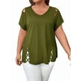 thumbnail image 1 of Womens Short Sleeve Tunic Tops Cut Out V Neck Dressy Casual Loose Fit Long Tops Olive Green 4XL, 1 of 5