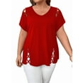thumbnail image 1 of Womens Short Sleeve Tunic Tops Cut Out V Neck Dressy Casual Loose Fit Long Tops Red XXL, 1 of 5