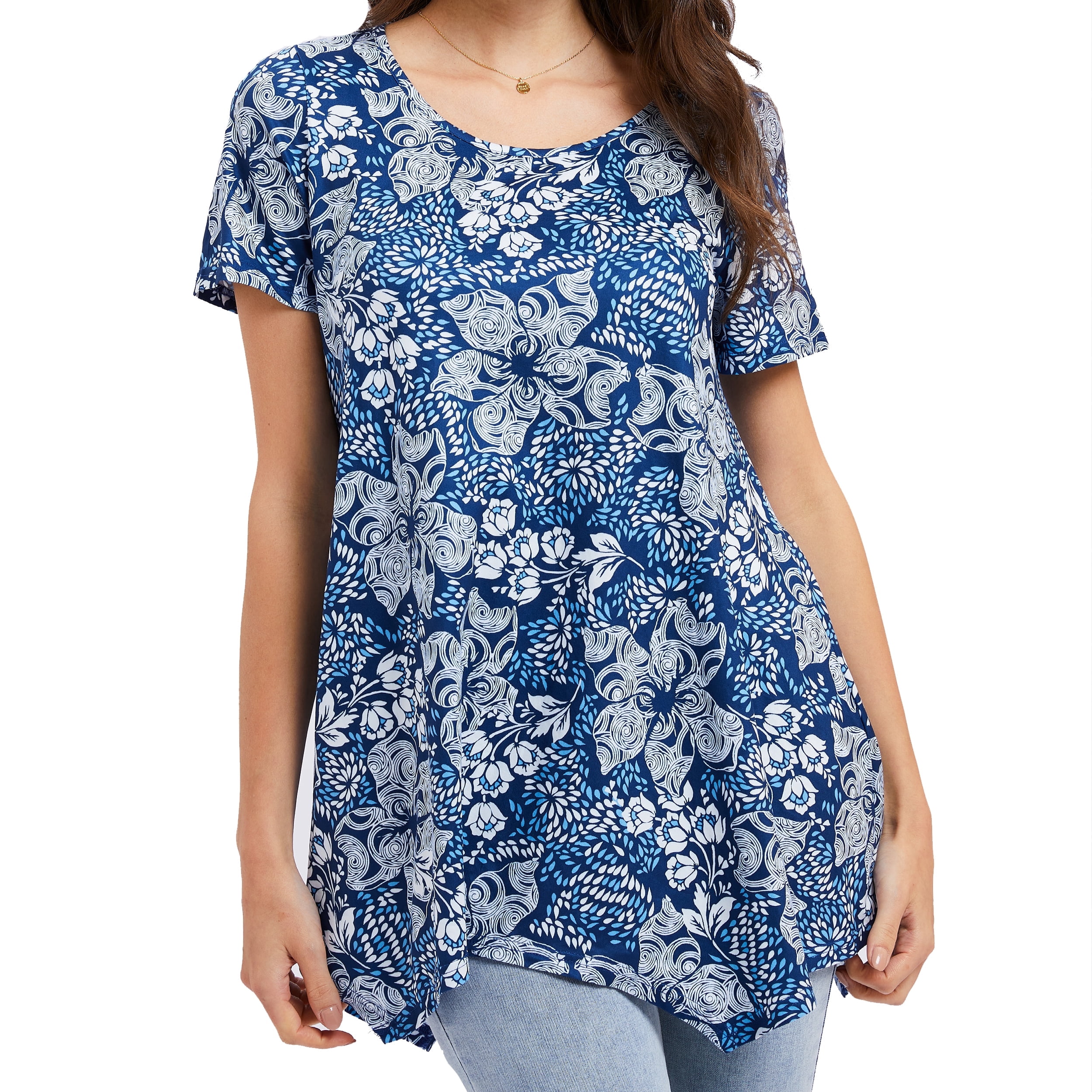 Sprinmer Plus Size Floral Tunic Tops for Women Short Sleeve Blouse Long ...