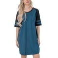 thumbnail image 1 of Womens Short Sleeve Two-Tone Nightgown with 3 Stripe Accent Sleeves Design with Pocket Niightshirt Sleepshirt, Blue X-Large, 1 of 2