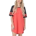 thumbnail image 1 of Womens Short Sleeve Two-Tone Nightgown with 3 Stripe Accent Sleeves Design with Pocket Niightshirt Sleepshirt, Coral X-Large, 1 of 2