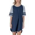 thumbnail image 1 of Womens Short Sleeve Two-Tone Nightgown with 3 Stripe Accent Sleeves Design with Pocket Niightshirt Sleepshirt, Navy Blue X-Large, 1 of 2