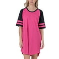 thumbnail image 1 of Womens Short Sleeve Two-Tone Nightgown with 3 Stripe Accent Sleeves Design with Pocket Niightshirt Sleepshirt, Pink XX-Large, 1 of 2