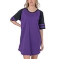 thumbnail image 1 of Womens Short Sleeve Two-Tone Nightgown with 3 Stripe Accent Sleeves Design with Pocket Niightshirt Sleepshirt, Purple X-Large, 1 of 2